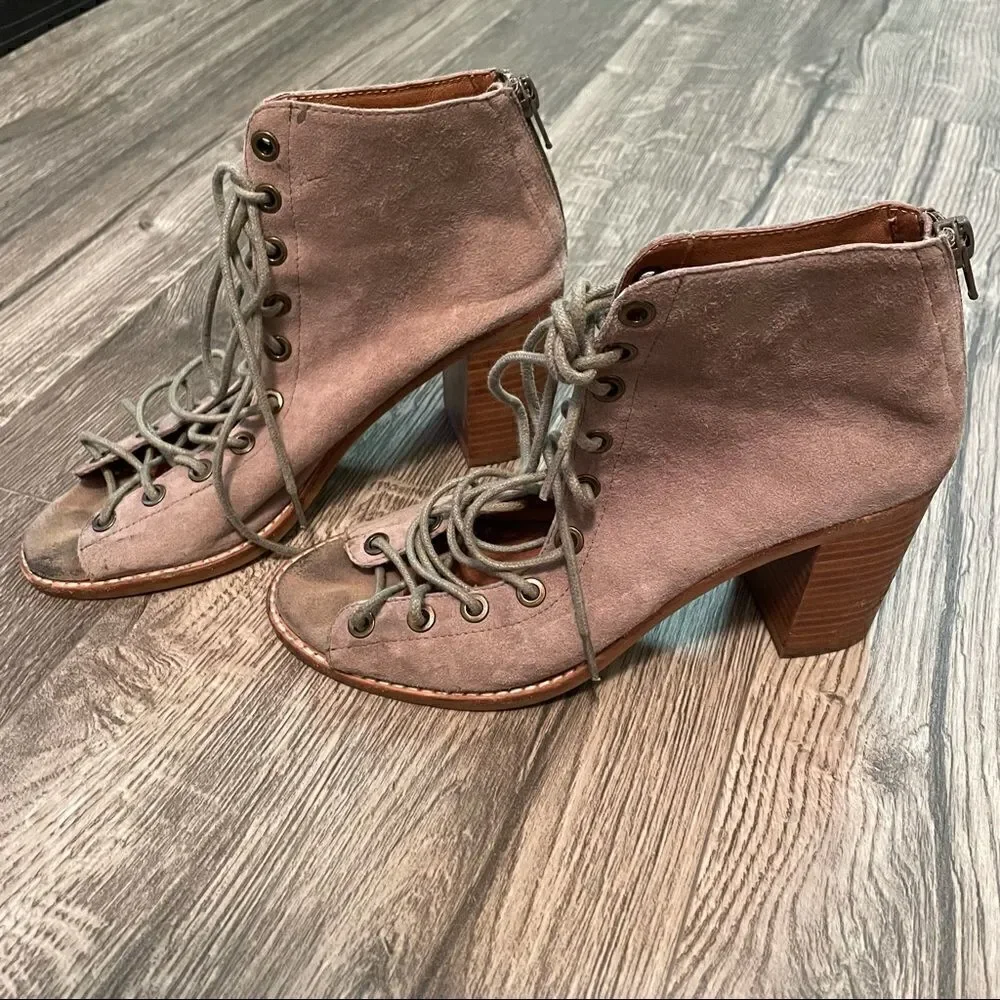 Revolve Jeffrey Campbell Cors Lace Up Booties Beige Suede